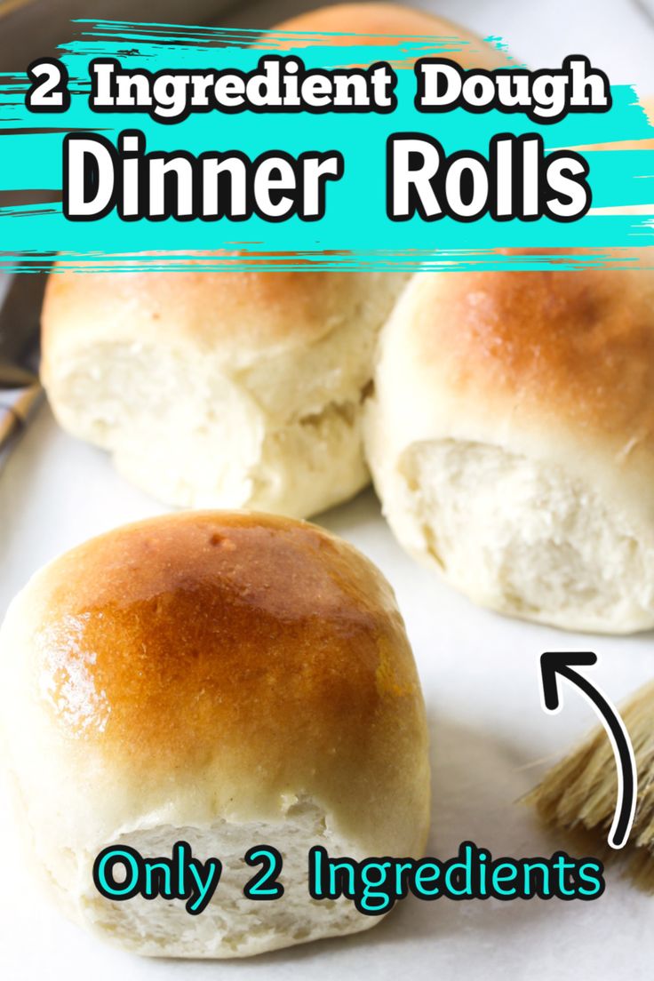 three rolls on a plate with the words quarantime dinner rolls only 2 ingredients