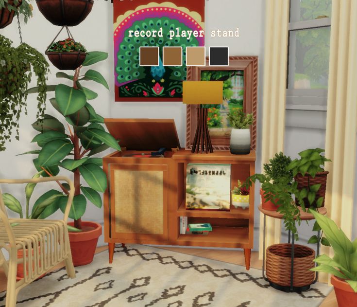 a room filled with lots of potted plants next to a wall mounted television set