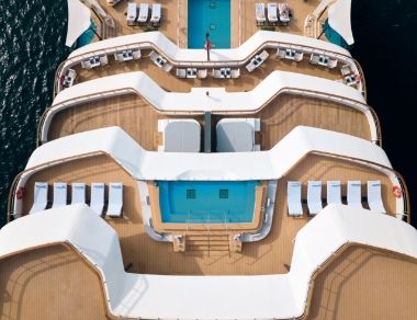 the top deck of a cruise ship looking down