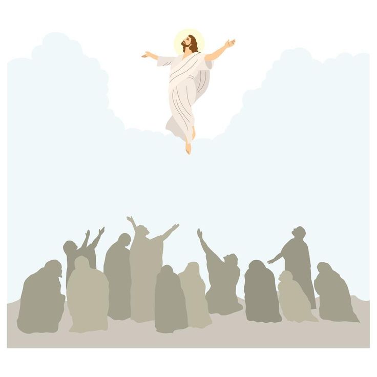 jesus is flying over the crowd with his arms in the air