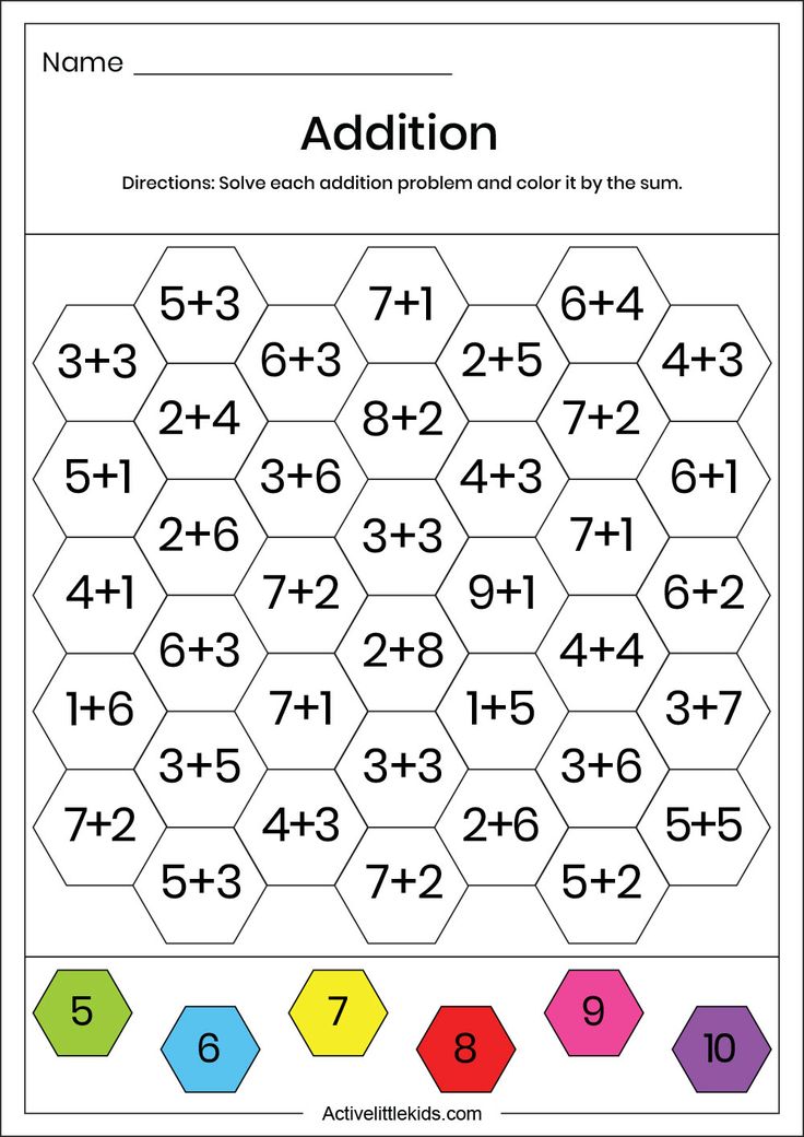 an addition worksheet with numbers and colors