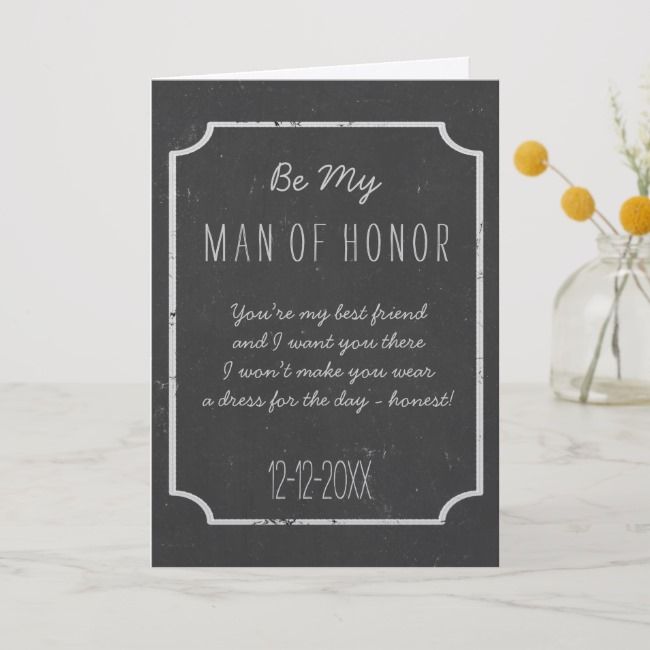 a card with the words be my man of honor on it next to some flowers