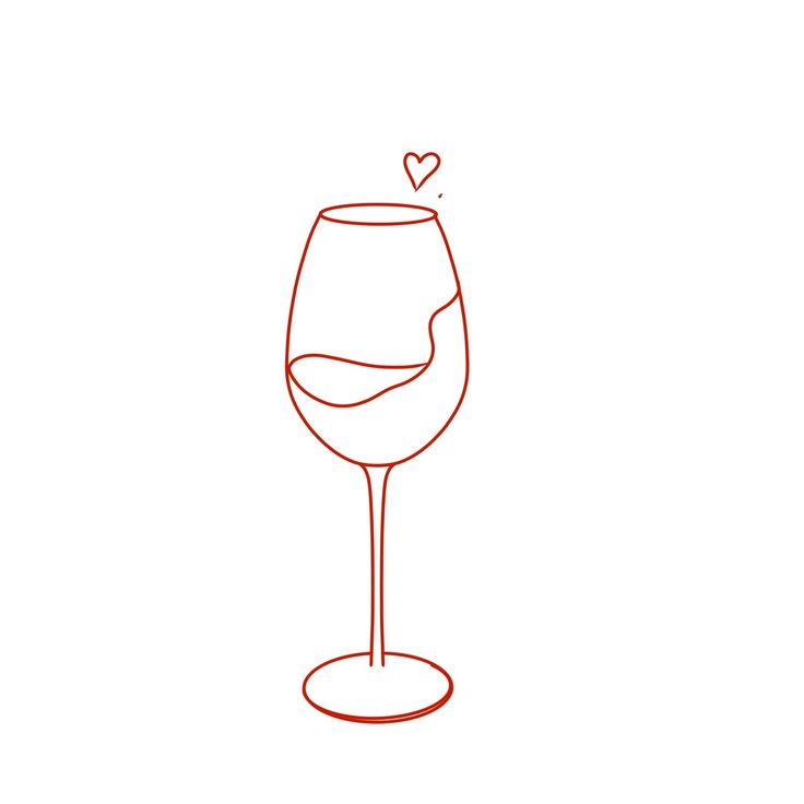 a wine glass with a heart drawn on it