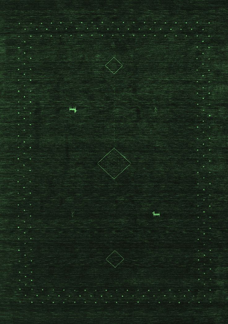 a green area rug with squares and dots on it