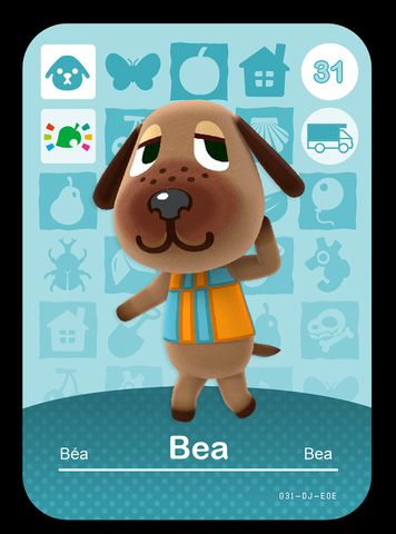 a cartoon dog standing in front of a blue and white background with the words bea on it