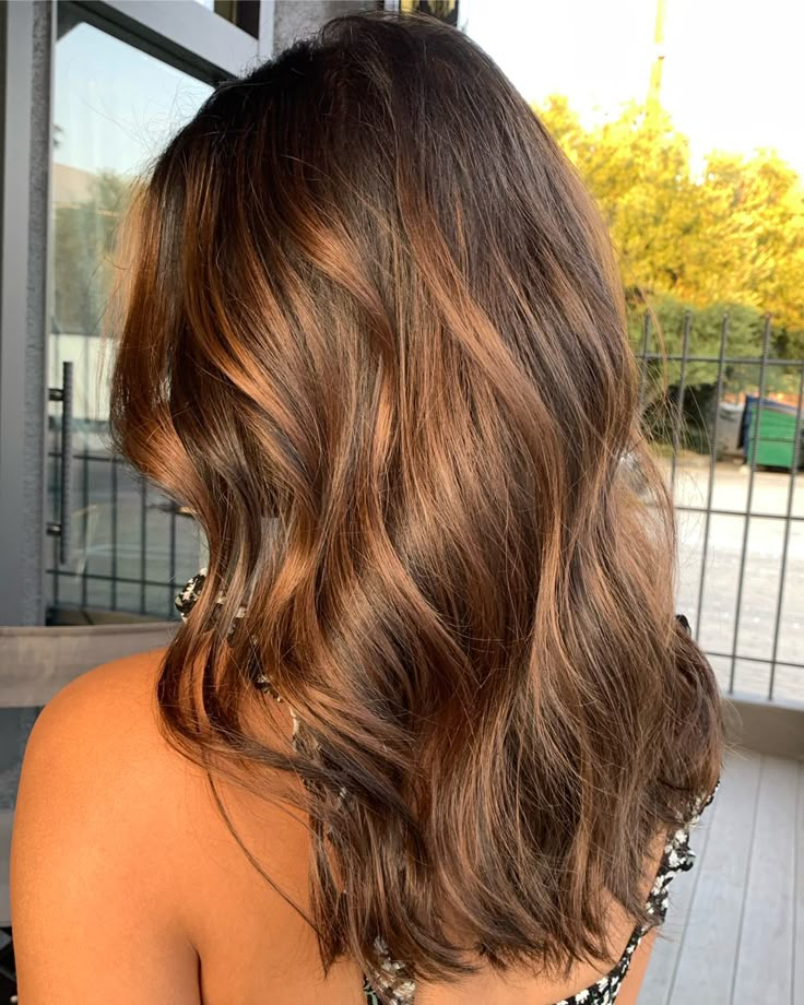 Brunette Amber Balayage, Dark Hair Amber Highlights, Sunkissed Chocolate Brown Hair, Brown Hair With Golden Tones, Bronze Caramel Brunette, Brunnete Hair Ideas Colour Caramel, Golden Bronze Balayage, Candlelight Brunette Hair, Golden Hair Balayage