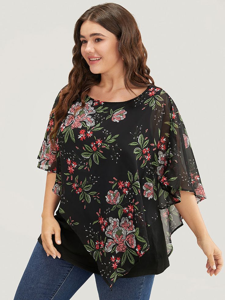 BloomChic Plus size clothing for women. You'll actually want to wear. Shop women's clothing sizes 10-30. With new styles added daily, you'll always find something to love. Free shipping on order $69. Free return for first order. Just shop now. Color:Black Season:Summer Bloom Chic, Floral Print Chiffon Blouse, New Fashion Dress, Cool Tops, Chiffon Tops Blouses, Womens Trendy Tops, Floral Print Chiffon, Love Free, Plus Size Clothing For Women