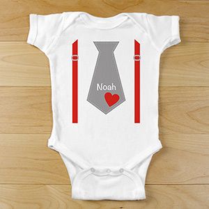 Dress your little guy in this adorable outfit to help celebrate Valentine's Day. Personalized with any name, your little boy will be the cutest on such a sweet day. Personalized Fitted Onesie For Birthday, Customizable Fitted Onesie For First Birthday, Customizable Fitted Playful Onesie, Playful Fitted Onesie For Birthday, Customizable Playful Onesie For Playtime, Playful Customizable Onesie For Playtime, Personalized Cute Onesie For First Birthday, Fitted Onesie For Summer Gift, Cute White Onesie For Father's Day