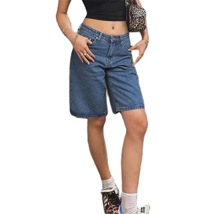 Diy Jorts From Jeans, Cute Long Shorts, Oversized Jean Shorts, Boyfriend Shorts Outfit, Jorts Women, Miraculous Outfits, Sonic Costume, Jean Shorts Outfit, Shorts Knee Length