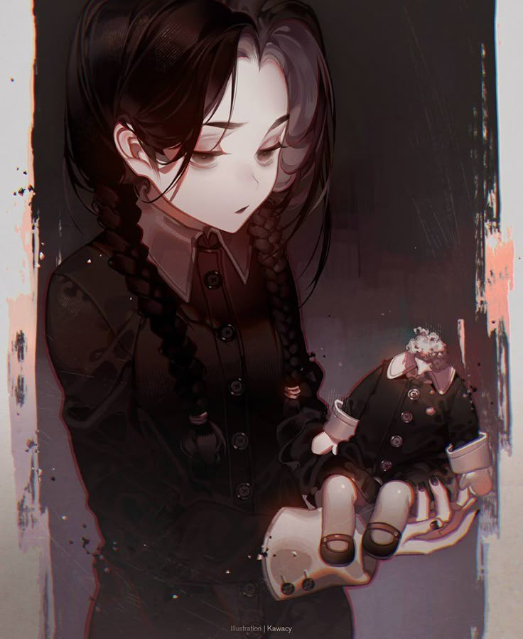 Wednesday Addams Fanart Anime, Wednesday Anime Art, Addams Family Drawings, Addams Family Oc, Wednesday Addams Illustration, Addams Family Fanart, Wednesday Fan Art, Wednesday Addams Fan Art, Addams Family Art