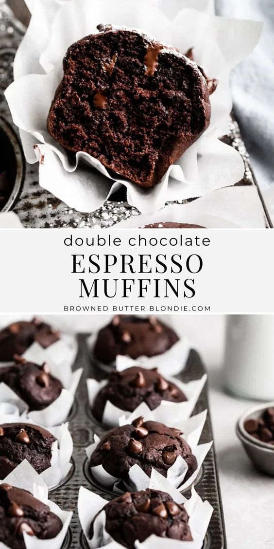 double chocolate espresso muffins in paper cups