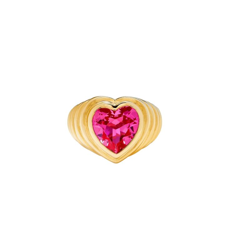 Berlingot Pink Glass Heart Ring Pink Heart Cut 14k Gold Jewelry, Pink 14k Gold Heart Cut Jewelry, Pink 14k Gold Heart Ring Gift, Luxury Pink Heart Ring For Valentine's Day, Dazzling Pink Ruby Ring For Gift, Dazzling Pink Ruby Ring As A Gift, Pink Heart Cut 14k Gold Ring, Pink 14k Gold Heart-cut Rings, Pink 14k Gold Heart Cut Ring