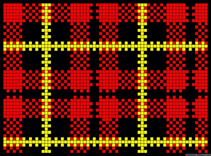 a black background with red and yellow squares