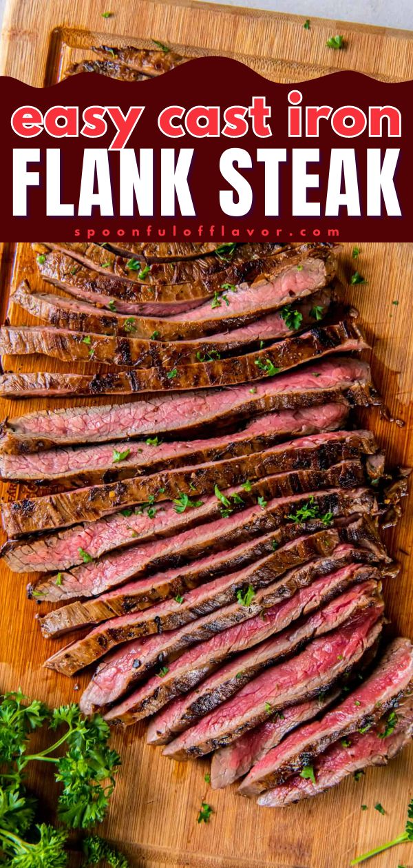 This quick and easy recipe for Cast Iron Flank Steak results in a delicious tender steak dinner! Cooks in 10 minutes or less. Leftover Flank Steak, Cast Iron Flank Steak, Best Flank Steak, Flank Steak Salad, Steak Marinades, Flank Steak Fajitas, Carb Quick, Marinade Flank Steak, Flank Steak Tacos