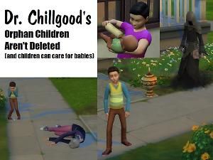 an animated image of children playing in the yard and on the sidewalk, with text that reads dr chillgod's orhan children aren't - related