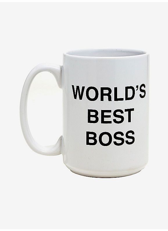 a white coffee mug with the words'world's best boss'printed on it