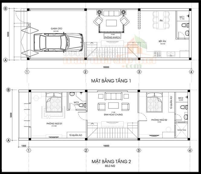 two story house plans with garage and living room in the floor plan for this home