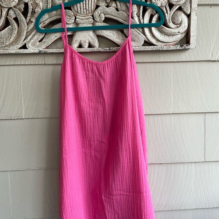 Fabulous Stark Pink Cotton Gauze Sundress With Spaghetti Straps And A Drawstring Tie In The Back. Size Small. Raw Edge Hem. No Pockets. Great For The Beach, A Summer Day Or Sunny Destination. Nwt. Thank You For Looking And Let Me Know If You Have Any Questions. Pink Cami Mini Dress With Adjustable Straps, Cami Sundress For Brunch, Summer Sleep Maxi Dress, Cotton Cami Dress For Brunch, Casual Summer Mini Dress For Sleep, Summer Pink Midi Dress With Adjustable Straps, Summer Mini Length Slip Dress For Beach, Pink Flowy Sundress With Adjustable Straps, Beach Cami Mini Dress With Adjustable Straps