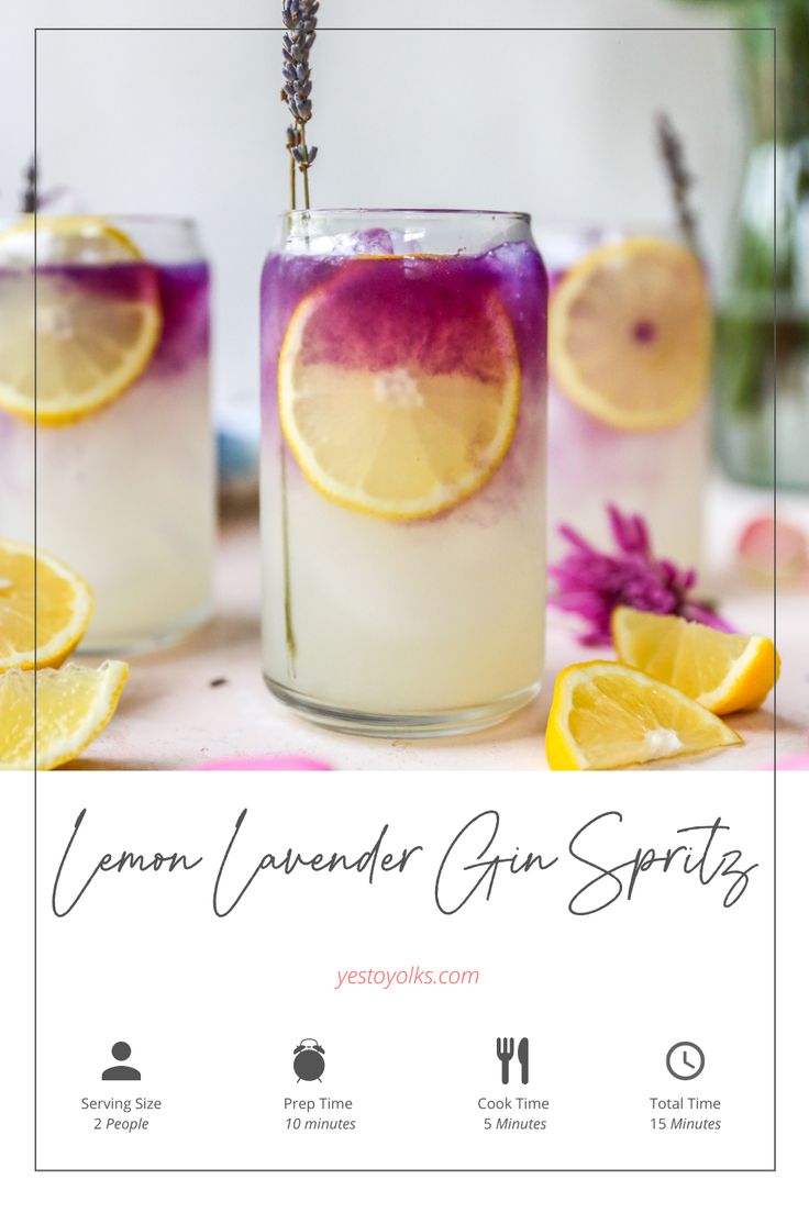 two glasses filled with lemon lavender gin sprits