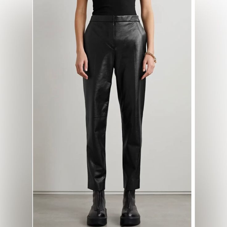 The Row Black Leather Becker Pant- Size 10. New With Tags. 100% Lamb Leather. Retail Price $2990. Classic High-waisted Leather Pants For Work, Formal Fitted High-waisted Leather Pants, Elegant Black Ankle-length Leather Pants, Classic Fitted Leather Pants For Work, Luxury Leather Bottoms For Office, Elegant Fitted Leather Pants With Tapered Leg, Elegant Leather Pants For Workwear, Luxury Black Pants For Business Casual, Elegant High-waisted Leather Pants For Business Casual