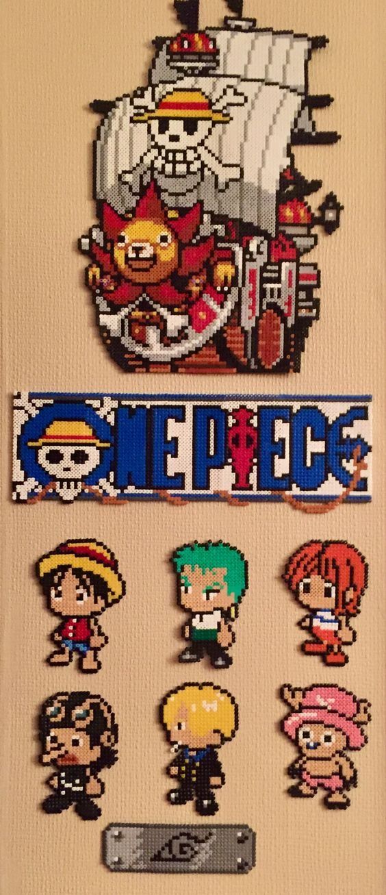 an image of some pixel art that is on the back of a bag and it says one piece