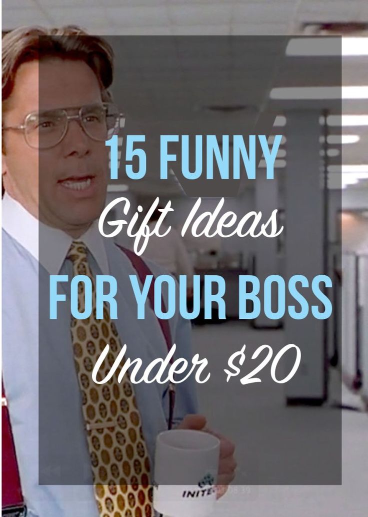 a man holding a coffee cup with the words 15 funny gift ideas for your boss under $ 20