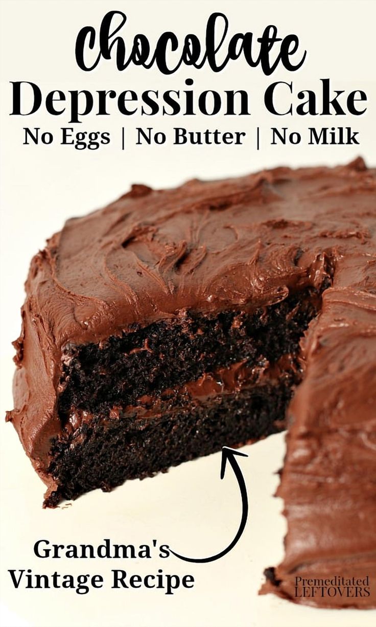 Indulge in a slice of history with this decadent chocolate cake recipe, inspired by the resourceful baking techniques of the Great Depression era. This rich and moist cake combines simple, pantry-friendly ingredients to create a timeless dessert that feels both nostalgic and luxurious. Perfect for any occasion, this recipe will transport you back in time while satisfying your modern-day chocolate cravings. Whether you're a history buff or a chocolate lover, this cake is sure to become a cherished favorite in your kitchen. Chocolate Cake With Vinegar Recipe, Easy Simple Ingredient Deserts, Simply Cake Recipes, Cheap Desserts Budget, Fluted Cake Pan Recipes, Moms Slice Cake, Home Made Chocolate Cake Recipes, Kathycore Aesthetic, Dairy And Egg Free Desserts