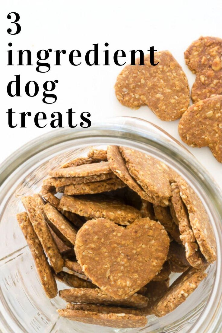 three ingredient dog treats in a glass bowl with text overlay that reads 3 ingredient dog treats