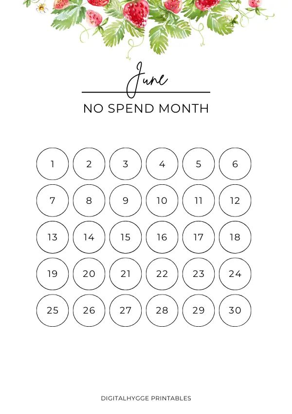 44 No-Spend Month Printables | DigitalHygge Printable Financial Challenge, Tracker Free Printable, Month Tracker, No Spend Month, Month Printable, Challenge Template, Month Challenge, September Challenge, Budget Challenge