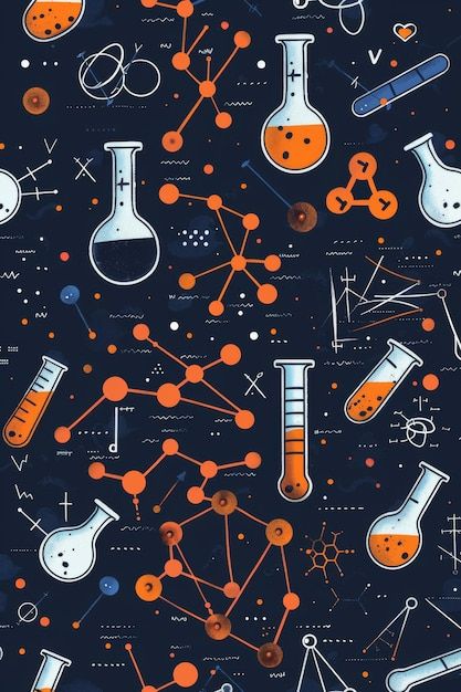 an image of science related items on a dark background with orange and blue colors in the middle