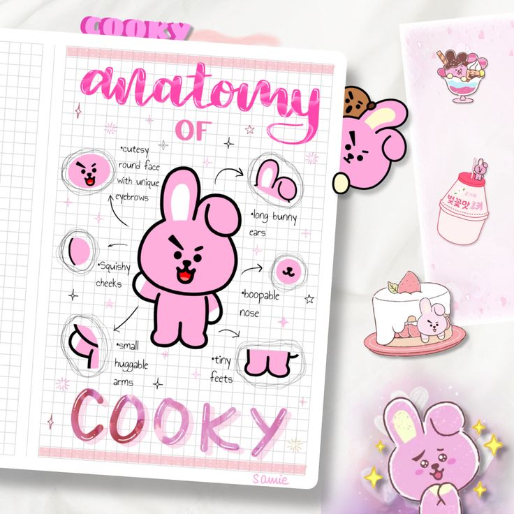 some pink stickers are laying on top of a sheet of paper with the words anatomy of cooky