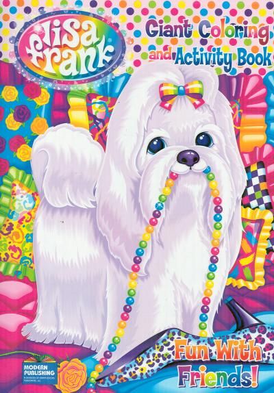 an image of a white dog with beads on it's face and the words, giant coloring book