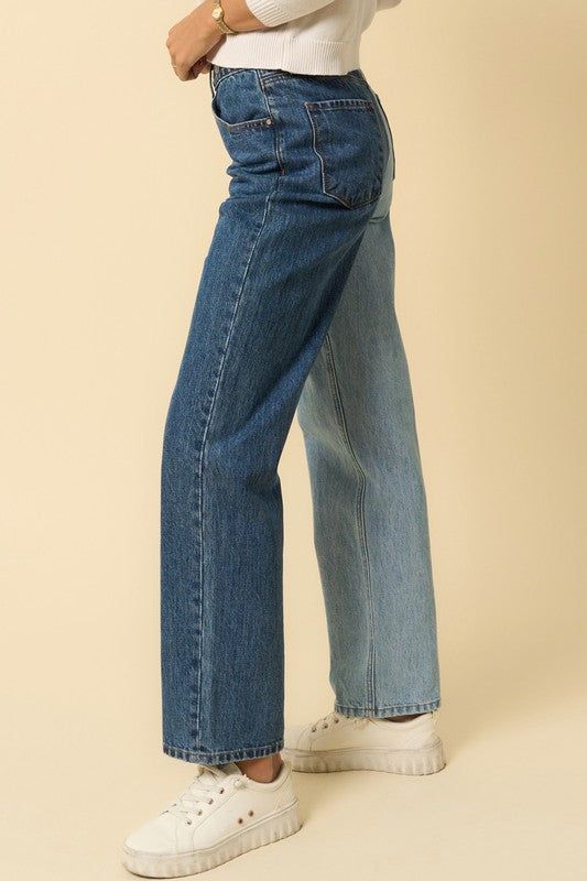 Embrace effortless style with our Crossover Straight Jeans, designed for those who love a blend of casual comfort and trend-forward fashion. Featuring a unique two-tone denim print, these jeans bring a fresh twist to your everyday wardrobe. The high-rise fit and straight silhouette provide a flattering, elongating effect, while the crossover design adds a distinctive embellishment. Finished with a classic button closure and a regular length, these jeans are perfect for adding a playful yet polis Denim Print, Beach Swimwear, Swimwear Girls, Sheer Fabric, Casual Elegance, Everyday Wardrobe, Print Pattern, Easy Wear, Piece Of Clothing