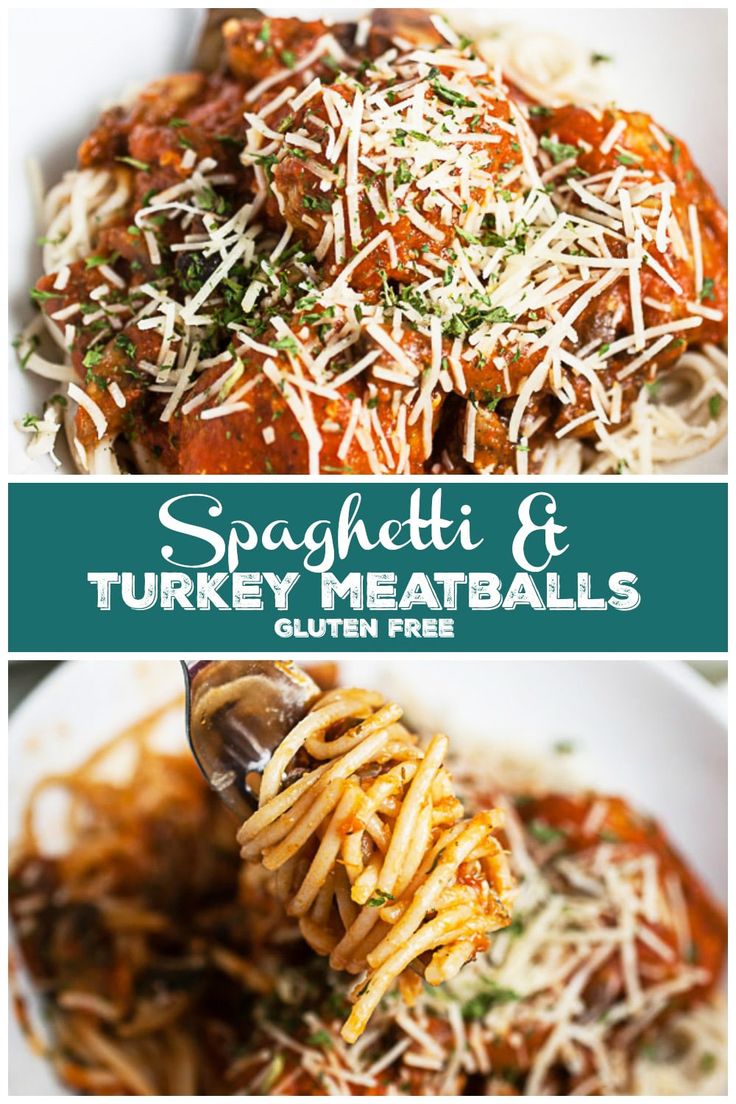 spaghetti and turkey meatballs with grated parmesan cheese