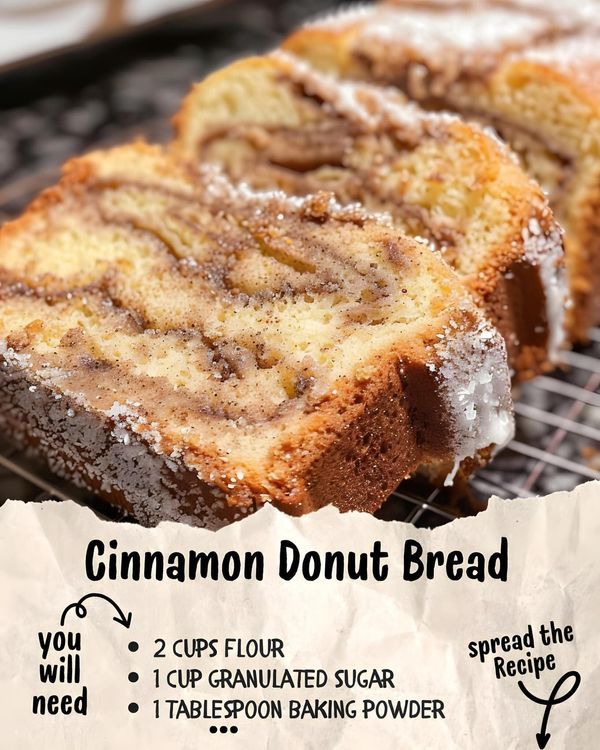 two slices of cinnamon donut bread on a cooling rack