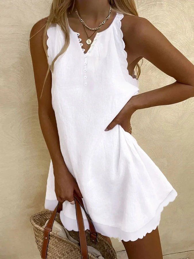 Zolucky offers stylish and concessional Dresses.. SPU: 294ADR3EEB87, Color: White, Sleeve Length:Sleeveless, Neckline:Crew Neck. Loose Mini Dress, Beach Party Dress, Linen Mini Dress, Mini Dresses For Women, Straight Dress, Sarah Jessica Parker, Linnet, Floral Dress Summer, Sleeveless Vest