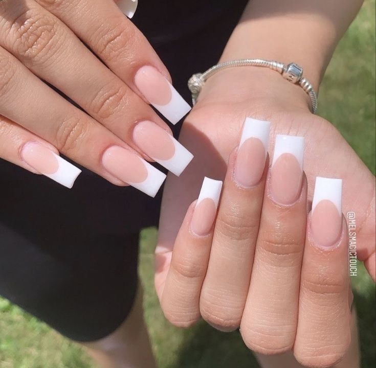 White French Tip Nails Matte, Classic White French Nails, Nail Ideas Medium Length French Tip, Normal French Tip Nails, Medium Length White French Tip Nails, French Nails White Classic, Thick French Tip, Matte French Tip, Normal Nails