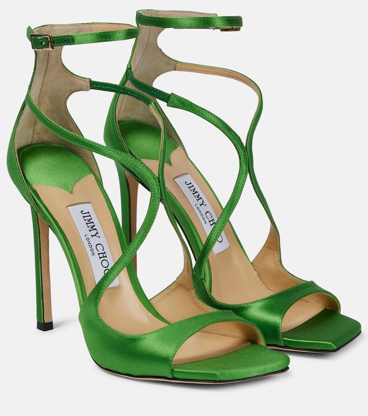 Azia 110 satin sandals in green - Jimmy Choo | Mytheresa Wedding High Heels, Winter 2024 Fashion, Jimmy Choo Sandals, Satin Sandals, Green Heels, Jimmy Choo Heels, Fall Winter 2024, Green Shoes, Carrie Bradshaw