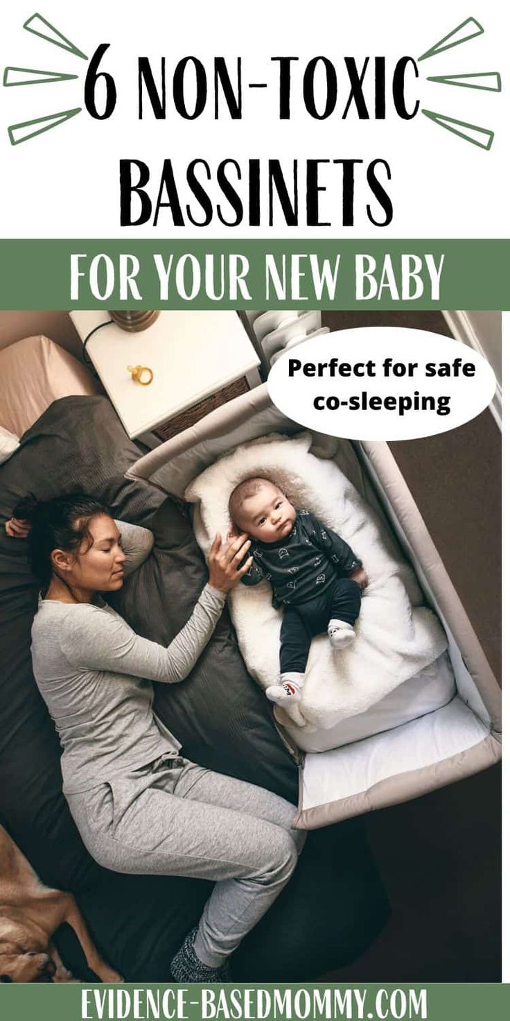 a woman laying in bed with her baby and text that reads 6 non - tonic basinets for your new baby perfect for safe co - sleeping