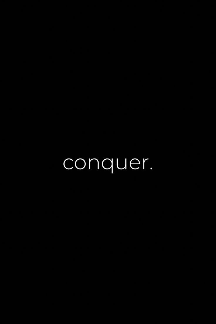 a black background with the word conquer written in white on it's left side