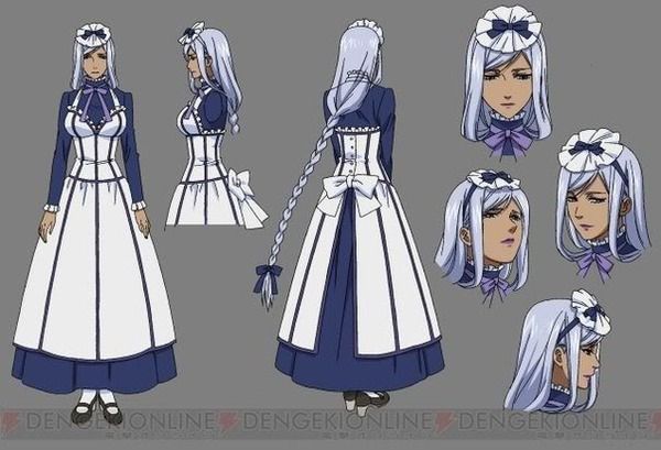 an anime character with long white hair and blue eyes, wearing a dress that has been made to look like she's from the animated tv series