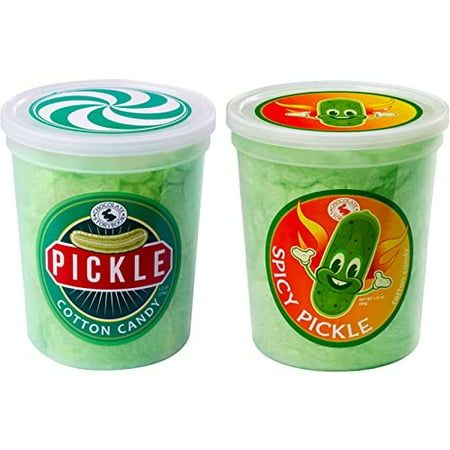 two cups of pickle and cotton candy are shown in this undated image, one is green