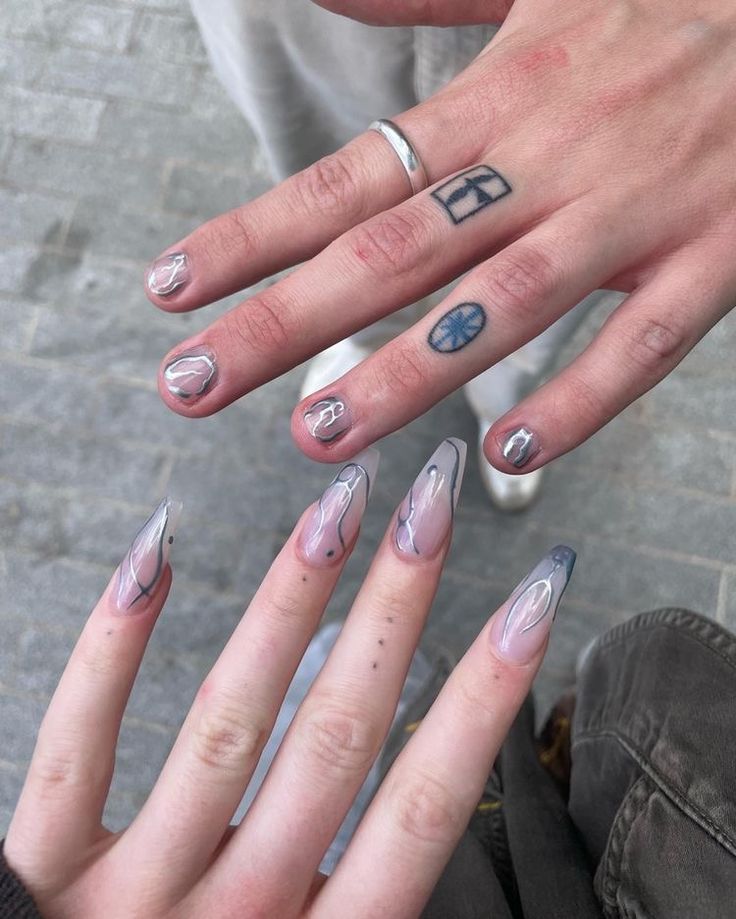 Matching Couple Nails Aesthetic, Matching Nails With Boyfriend Aesthetic, Couple Nails Matching Simple, Matching Couple Nails Boy And Girl, Nails For Couples, Couple Nails Designs, Matching Nail Ideas, Couple Nail Art, Relationship Nails