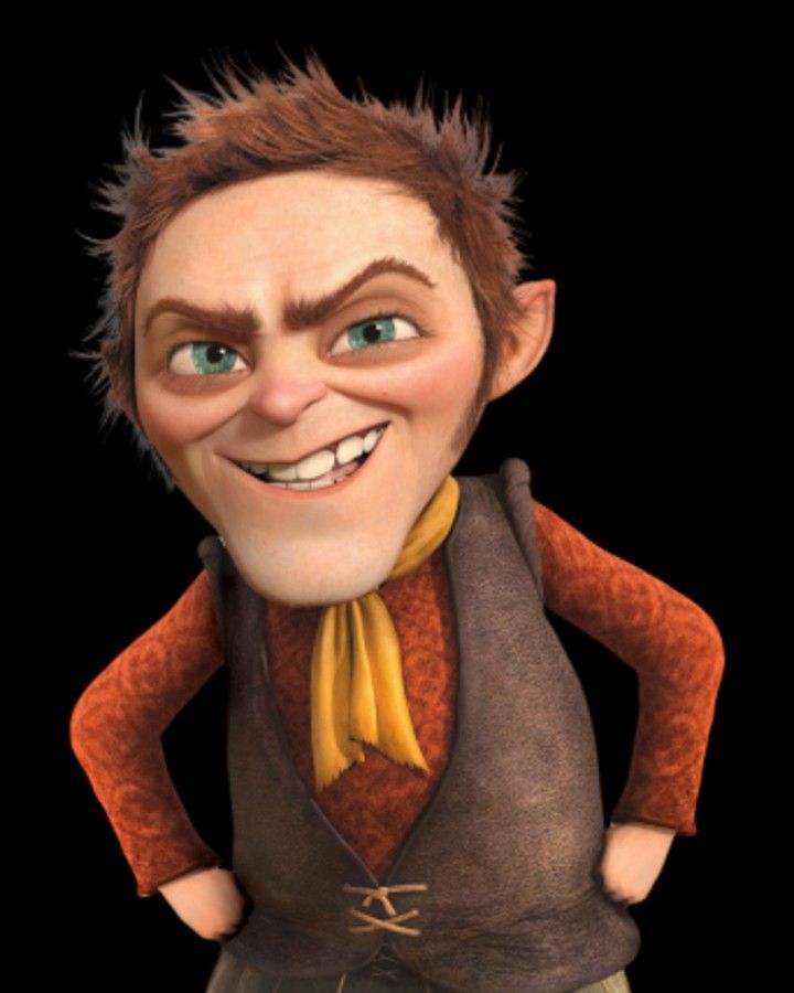 the animated character is smiling and wearing a brown vest with yellow scarf around his neck