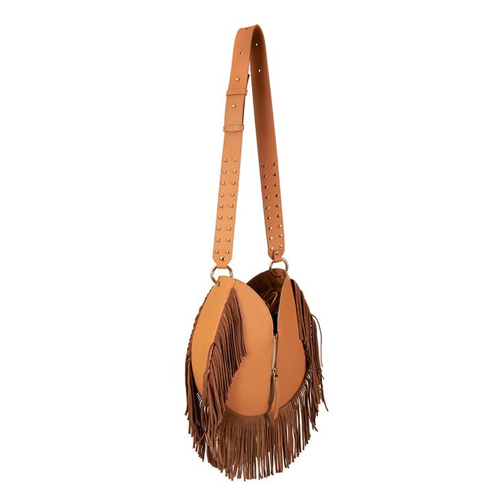 TARA FOLKS' 'Katherine' shoulder bag is instantly recognizable by the brand's signature Bohemian-inspired overlong fringing that swishes elegantly as you walk. Style it a few different ways - carry it by the braided top handle or switch that out for the gold brass stud elaborated strap to wear it cross-body. Tan Handbags, Gold Brass, Nappa Leather, You Bag, Calf Leather, Top Handle, Cross Body, Bucket Bag, Bags Designer