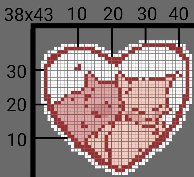 a cross - stitch heart is shown in the shape of a square with two hearts on it