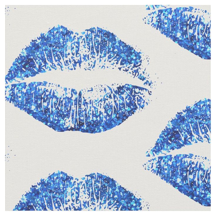 blue lips painted with glitter on white fabric by artfuls for $ 3 99 per yard