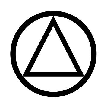 a black and white triangle in a circle