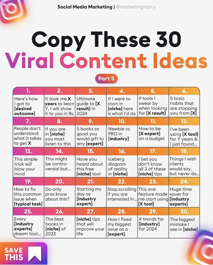 a poster with the words copy these 30 virtual content ideas for social media marketing, including