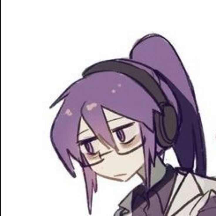 an anime character with purple hair and headphones